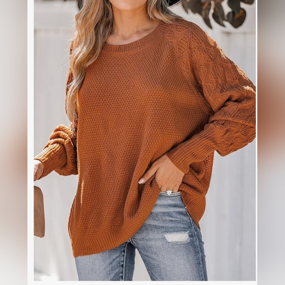 New Cupshe Knitted Sweater, Round Neck, Long Sleeve, Women's Burn Orange Size Xs